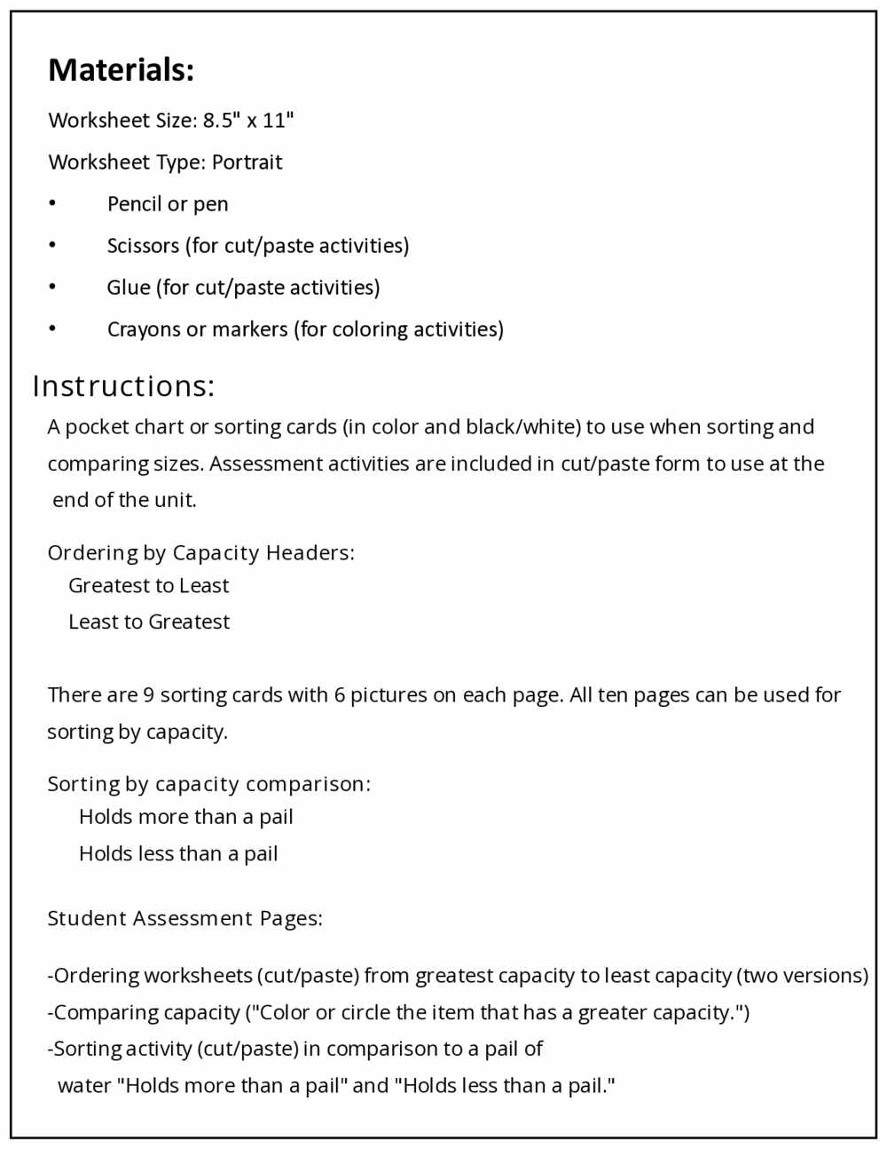 Measurement Activities Worksheets